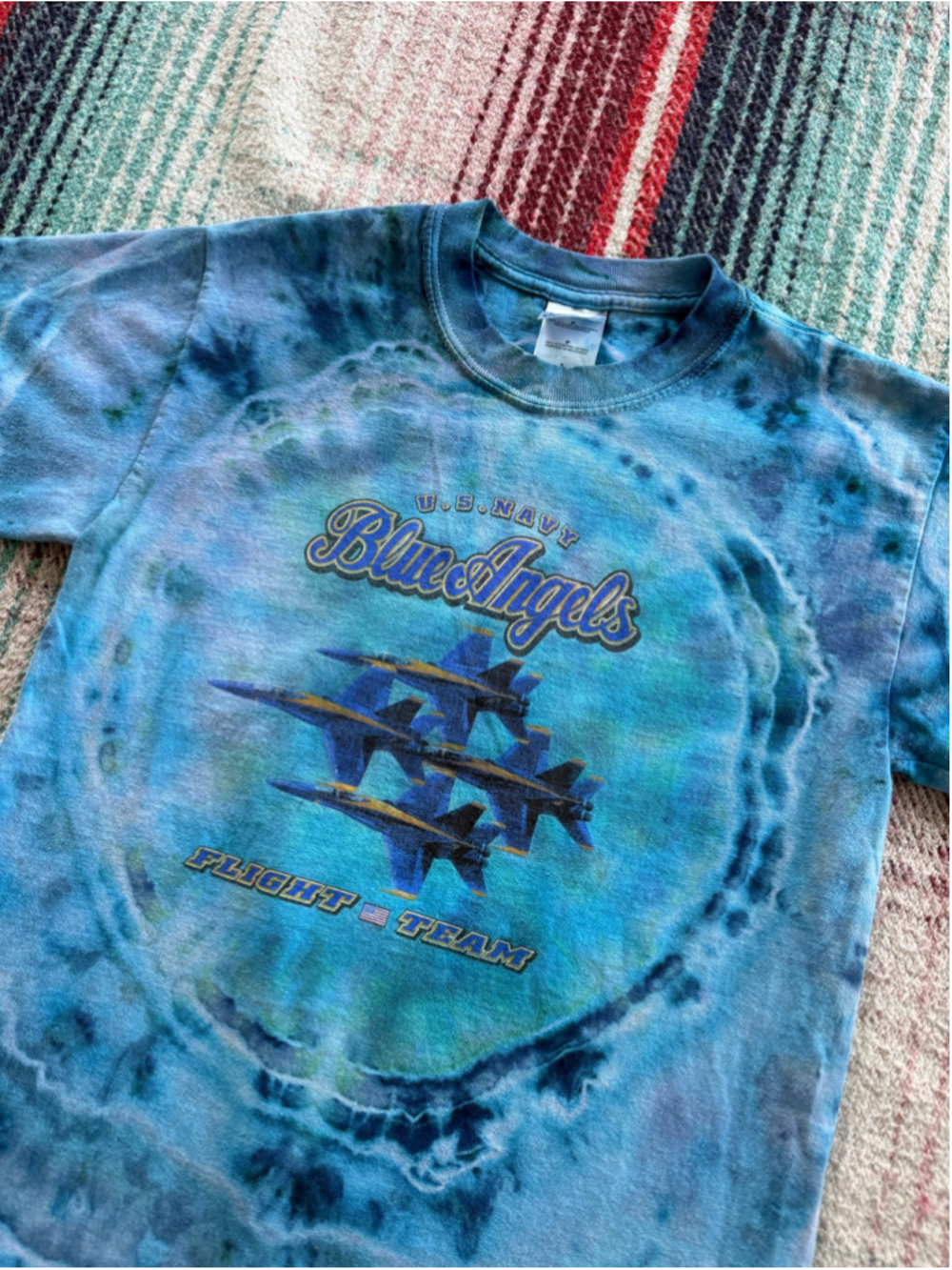 Vintage US Navy Blue Angels Flight Team Geode Tie Dye T-Shirt S